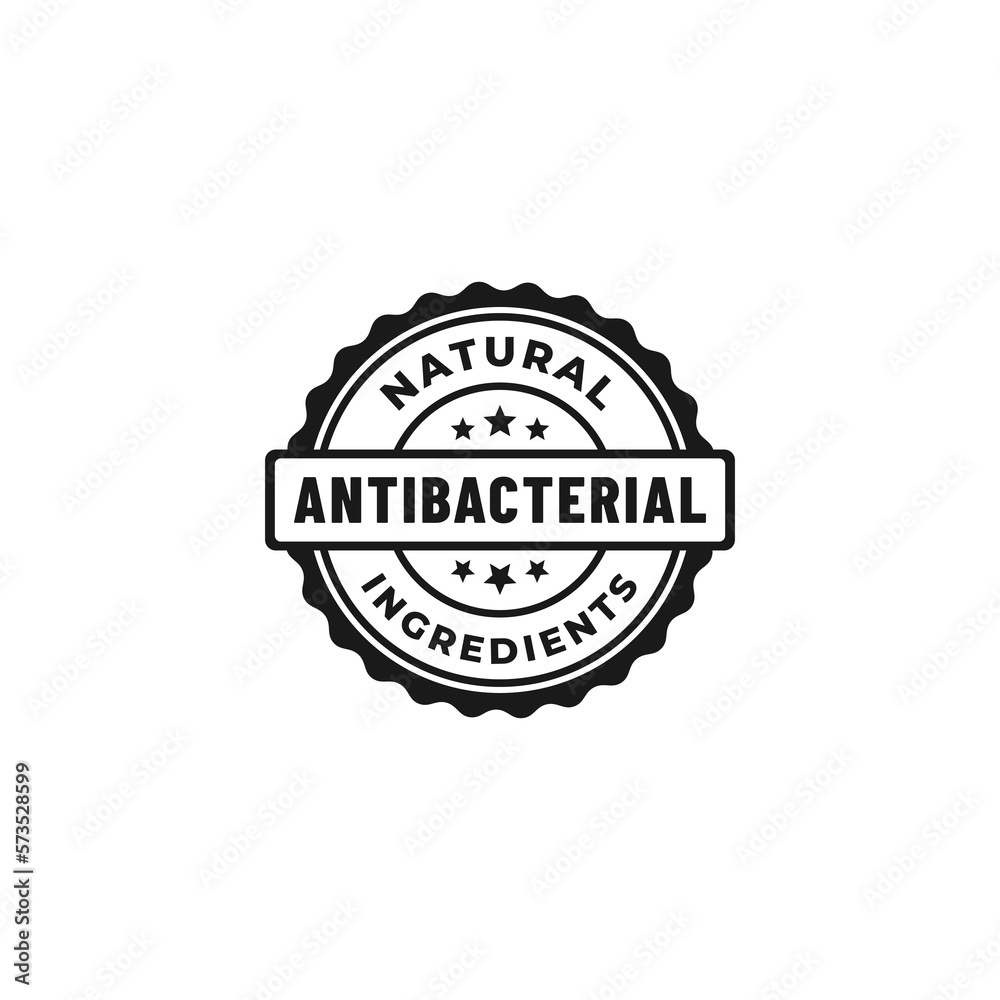 Antibacterial logo vector or antibacterial label vector isolated on white background. Antiviral antibacterial formula vector icons. For product label design containing antibacterial natural ingredient