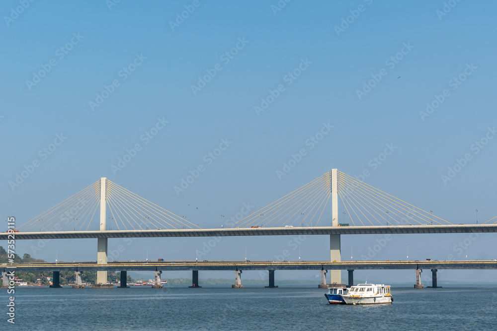 The cable stayed Atal Setu bridge across the Mandovi river in the city of Panaji.