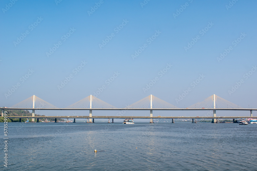 Fototapeta premium The cable stayed Atal Setu bridge across the Mandovi river in the city of Panaji.