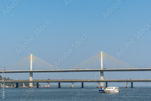 The cable stayed Atal Setu bridge across the Mandovi river in the city of Panaji.