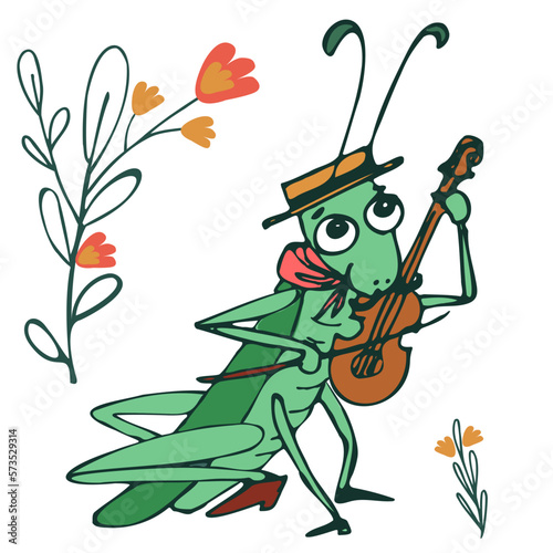 Cartoon Grasshopper with a Violin