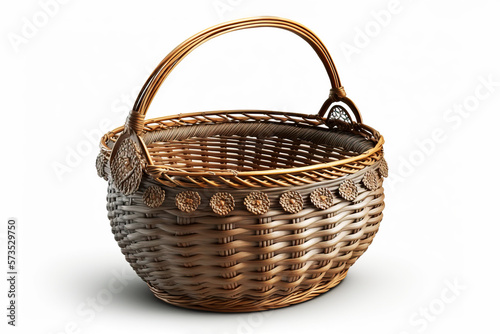 Empty wicker backet isolated on white background. AI generative photo