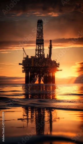 Oil rig and platform in the sunset made with generative ai © Interstellar