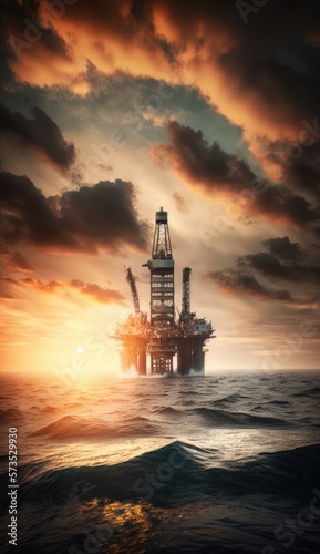 Oil rig and platform in the sunset made with generative ai