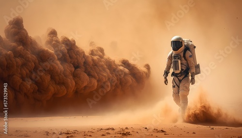 Astronaut on the dry surface of mars made with generative ai