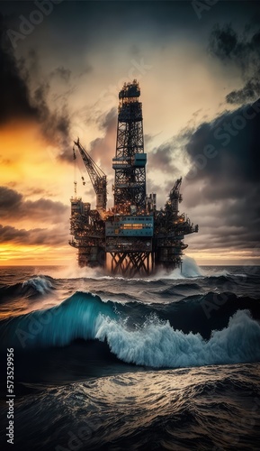 Oil rig and platform in the sunset made with generative ai