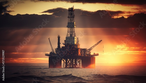 Oil rig and platform in the sunset made with generative ai