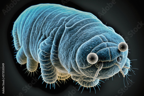 A microscopic view of a tardigrade is the hardiest animal or organism that can live even in outer space. AI generative photo