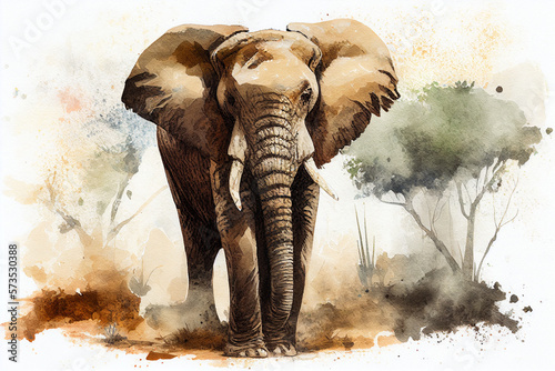 African male elephant watercolor style painting created with generative AI