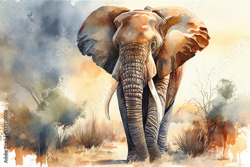 African male elephant watercolor style painting created with generative AI