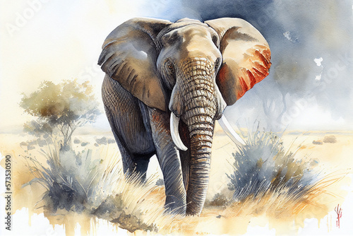 African male elephant watercolor style painting