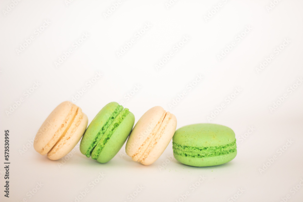 white and green macaroons isolated on white background, free copy space
white and green macaroons isolated on white background, free copy space