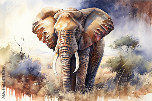 African male elephant watercolor style painting created with generative AI