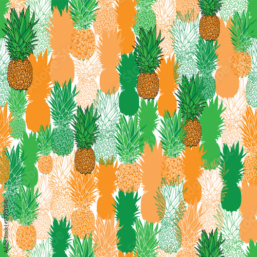 Vector juicy pineapples seamless pattern background. Perfect for fabric, scrapbooking and wallpaper projects. 