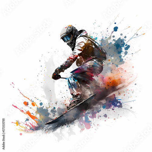 Oil Painting Splatter Downhill Exhibition Player Illustration