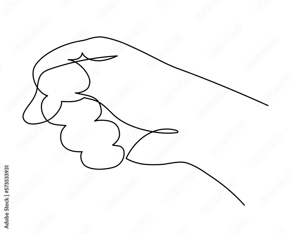 Fist hand one-line art, hand drawn continuous contour. Palm with fingers gesturing, drawing single line style, minimalist design. Editable stroke. Isolated. Vector illustration Fist hand one-line art, hand drawn continuous contour. Palm with fingers gesturing, drawing single line style, minimalist design. Editable stroke. Isolated. Vector illustration