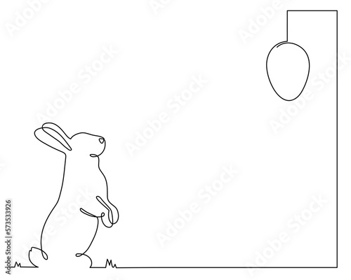 Easter bunny and eggs one line art, hand drawn paschal rabbit continuous contour.Christian holiday design, festive decoration. Editable stroke. Isolated. Vector illustration