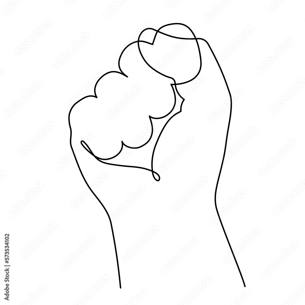 Fist hand one-line art, hand drawn continuous contour. Palm with fingers gesturing, drawing single line style, minimalist design. Editable stroke. Isolated. Vector illustration Fist hand one-line art, hand drawn continuous contour. Palm with fingers gesturing, drawing single line style, minimalist design. Editable stroke. Isolated. Vector illustration