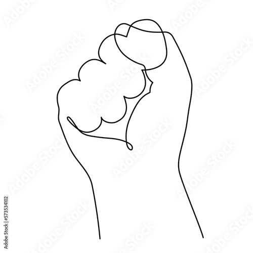 Fist hand one-line art, hand drawn continuous contour. Palm with fingers gesturing, drawing single line style, minimalist design. Editable stroke. Isolated. Vector illustration