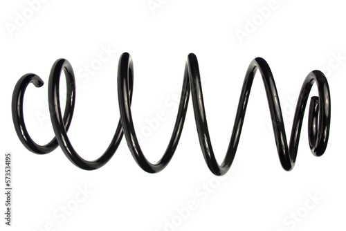Car spare part. Large metal spring on white background. cushioning spring over white background, auto spare parts. automotive suspension springs on a white background