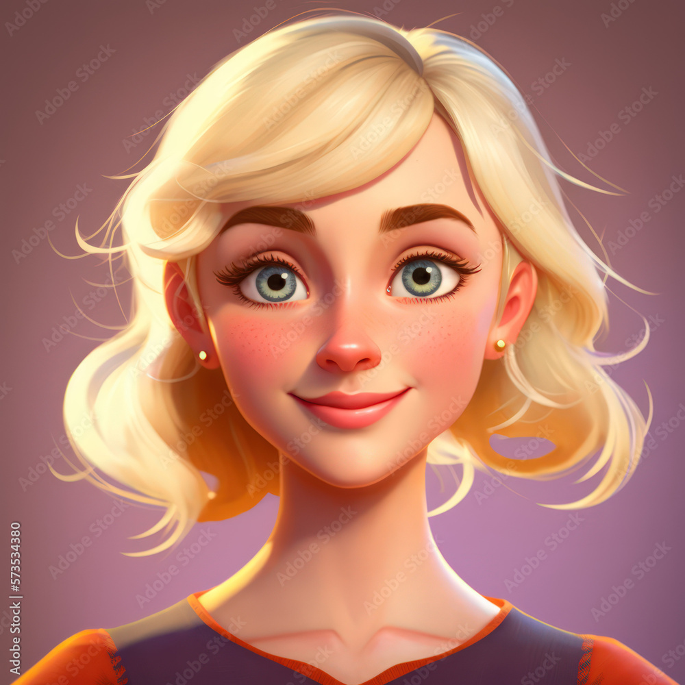 Cartoon Close up Portrait of Smiling Blonde Caring Woman IT Professional on a Colored Background. Illustration Avatar for ui ux. - Post-processed Generative AI Cartoon Close up Portrait of Smiling Blonde Caring Woman IT Professional on a Colored Background. Illustration Avatar for ui ux. - Post-processed Generative AI