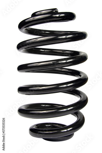 Car spare part. Large metal spring on white background. cushioning spring over white background, auto spare parts. automotive suspension springs on a white background