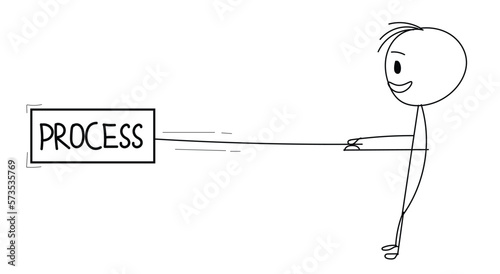 Vector cartoon stick figure drawing conceptual illustration of a human process, from difficult to successful.