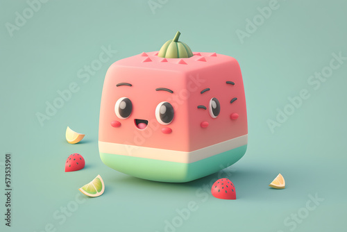 Tiny cute isometric design watermelon emoji 3d rendering made with Generative AI © yuniazizah