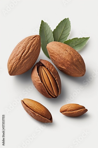 Almonds on white background. Healthy food concept generative ai