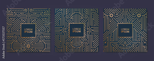Vector set of luxury cover templates, square line art deco patterns. Fancy design elements for placards, banners, flyers, presentations and cards
