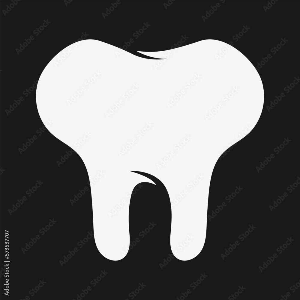 White single tooth icon isolated on black square background. White single tooth icon isolated on black square background.