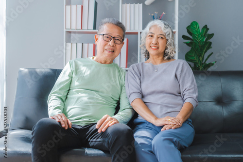 Elderly couple asian people grandfather and grandmother living together in retirement Concept of elderly health and health insurance.