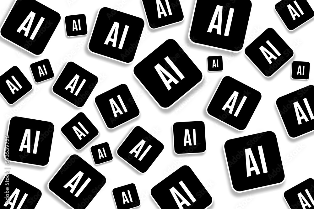 AI or Artificial intelligence background design of square shapes in black & white color. Used for AI technology related topics like automation, future systems and smart machine learning.