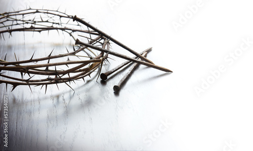 Rusty nails and a wreath of thorns at the cross