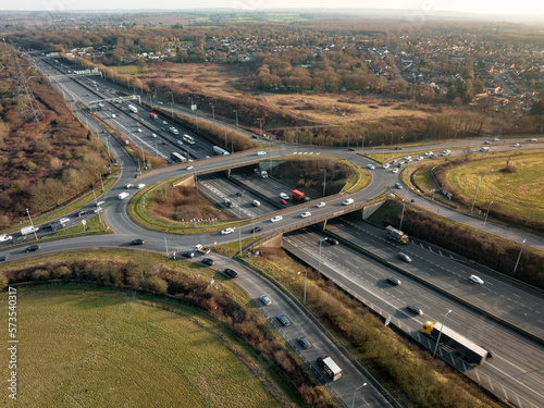 UK M25 Motorway Junction Aerial View at Rush Hour photo