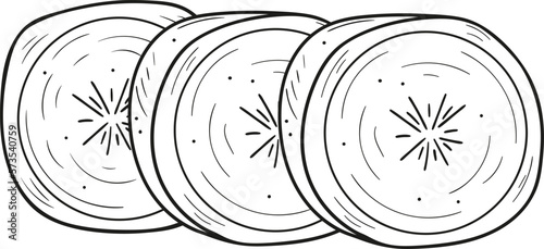 Hand drawn banana slices. Vector illustration. Fruits, nutritious and healthy foods. Doodle style.
