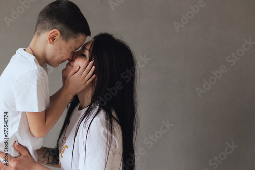 Mom and son photo shoot in the studio. photo