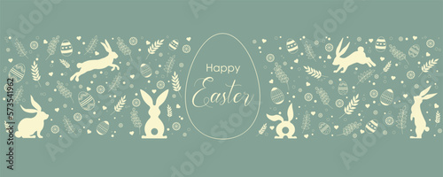 Cute hand drawn Easter horizontal pattern with bunnies, Vector design