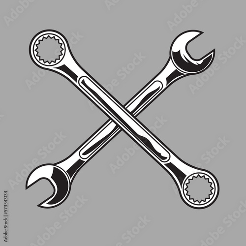 crossed mechanic wrench tools black and white
