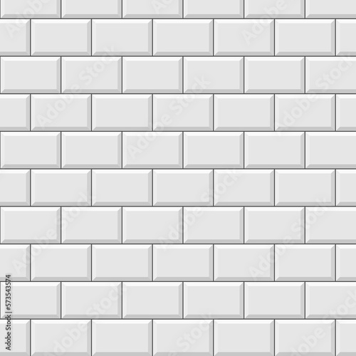White ceramic brick tile wall with shadows, seamless pattern. Realistic retro tiles background. Smooth vintage wall. Vector illustration.