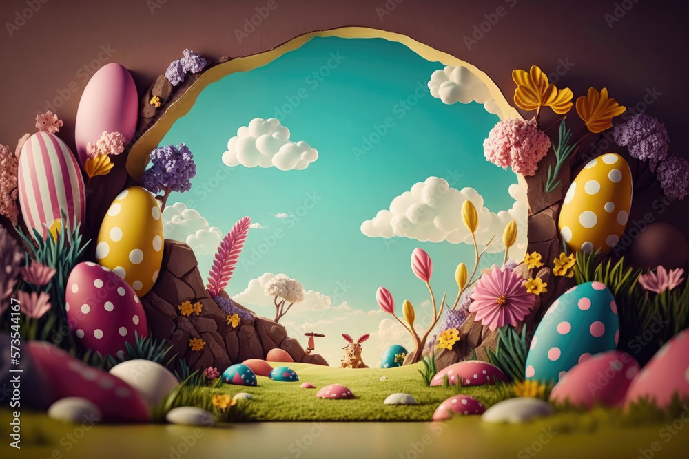 Photo Art Print Happy Easter Background. Illustration AI Generative olegganko
