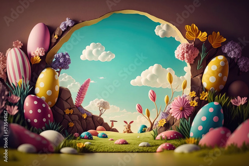 Happy Easter Background. Illustration AI Generative