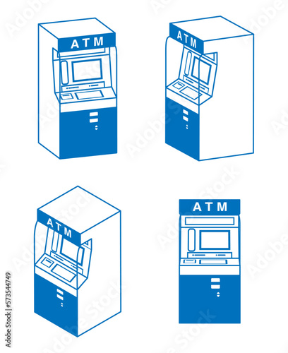 ATM icon set 02, four different angles, Line art