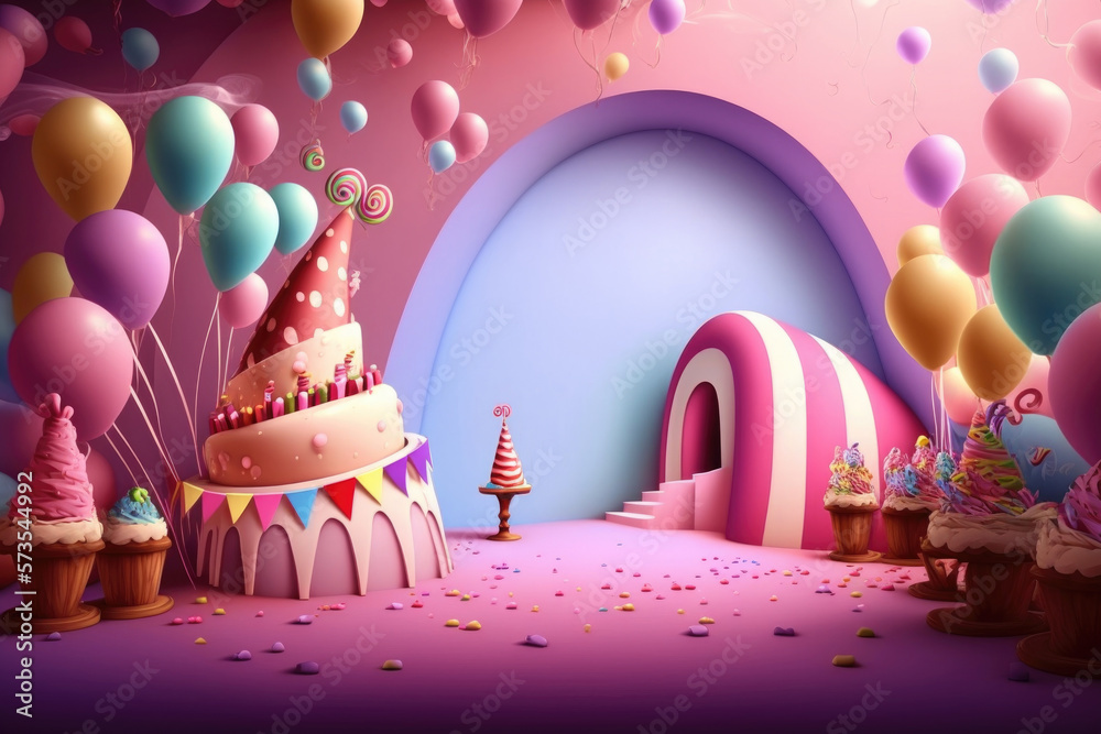Birthday background with balloons. Illustration AI Generative Stock Illustration Adobe Stock