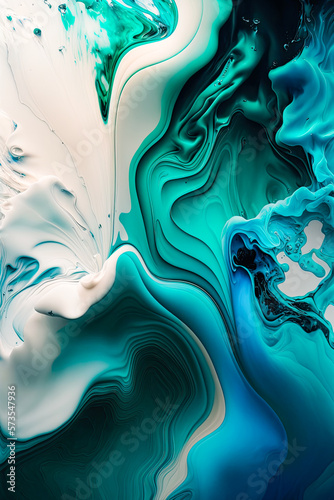 Amazing and elegant bright & colorful fluid liquid paint iphone, samsung, apple vertical wallpaper in a teal, blue & white abstract color scheme, painting (generative ai) 3d render 