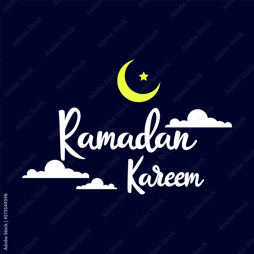 Naklejka premium Ramadan typography text style with element of moon and clouds
