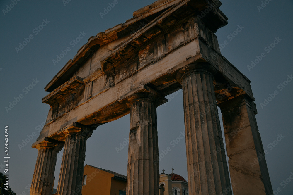 old ruins of the temple of apollo at night in Athens, Greece. old ruins of the temple of apollo at night in Athens, Greece.