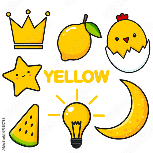 Set of yellow color elements. Yellow stickers. Vector clipart