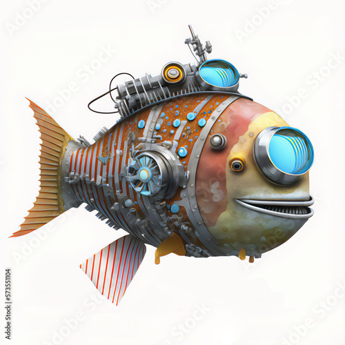 Glowing robot-fish in detailed illustration photo