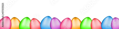 Set of multicolored glossy Easter eggs located at the bottom. 12 colored eggs on transparent background. Easter, the symbol of the holiday. Stock PNG image photo